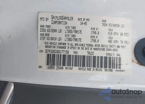 2006 Dodge Ram 2500 Slt/Trx4 Off Road/Sport/Power Wagon из США, поврежденный, VIN 3D7KS26D36G177158